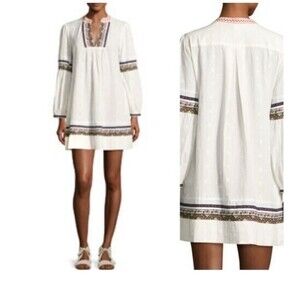 White Embroidered Long-Sleeve Mini Dress